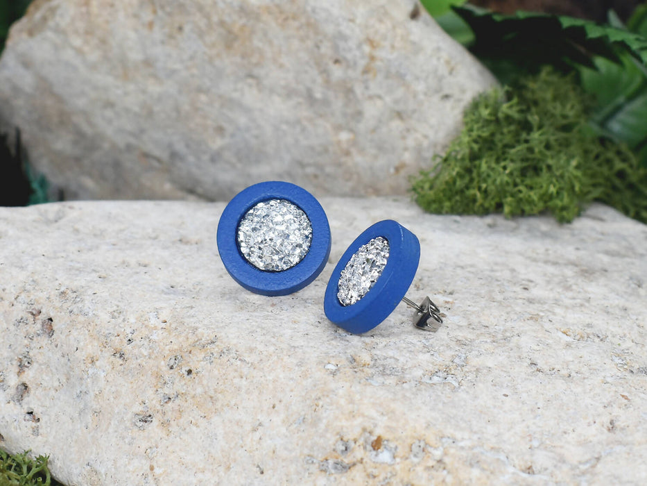 Wood Stud Earrings With Resin Druzy #49