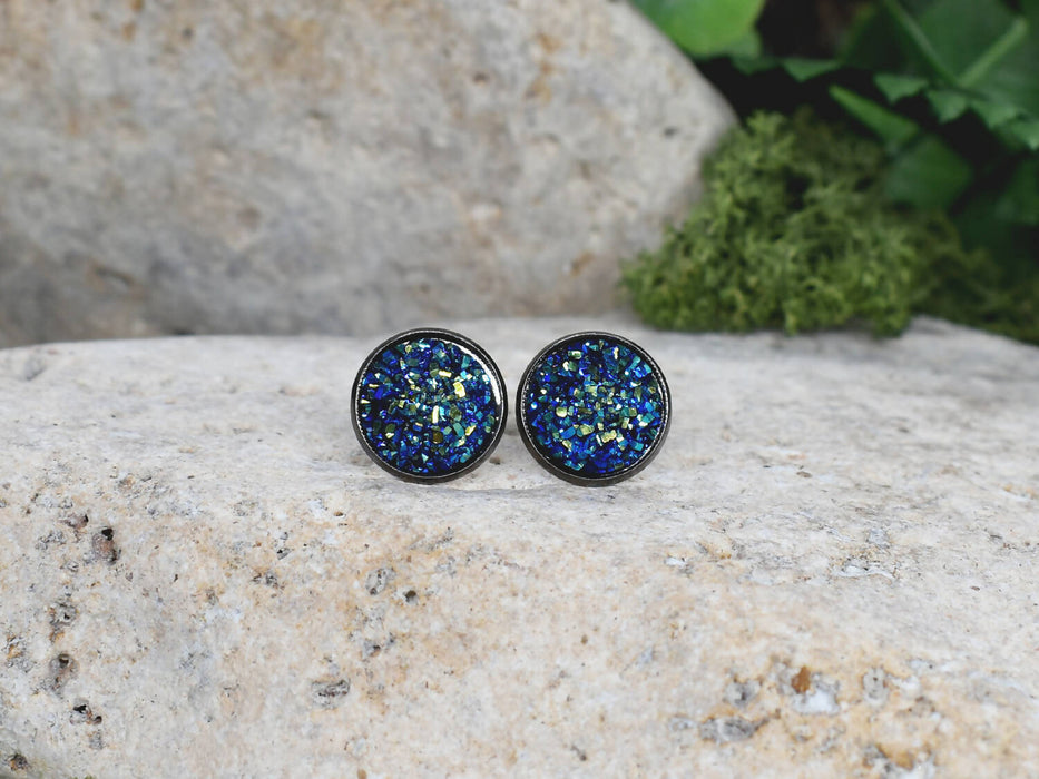 Black Stud Earrings With Resin Cabochon #71