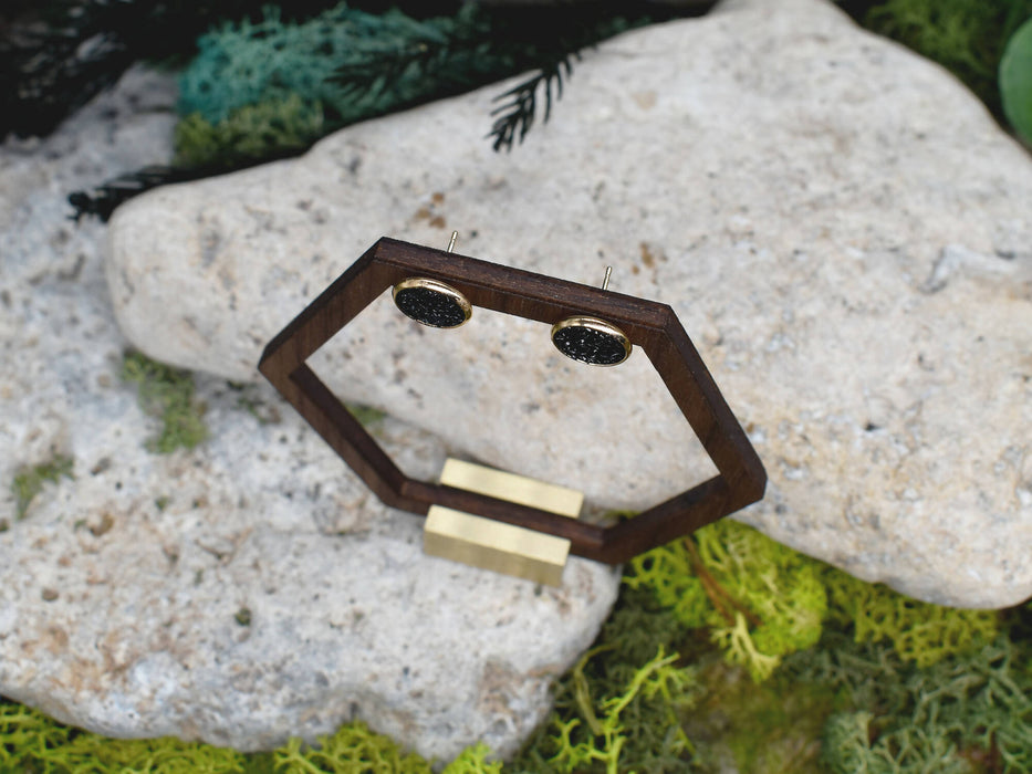 Gold & Black Stud Earrings With Resin Druzy #121