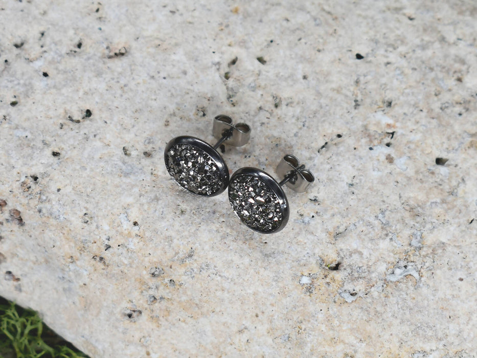 Black Stud Earrings With Resin Cabochon #64