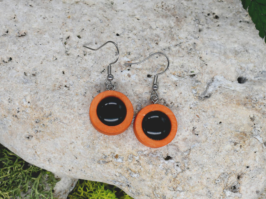 Wood Dangle Earrings With Resin Druzy #30