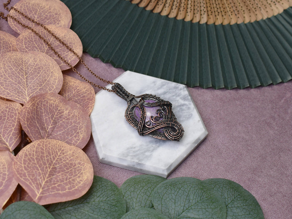 Wire Wrapped Copper Pendant With Purpurite