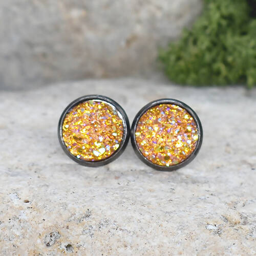 Black Stud Earrings With Resin Cabochon #67