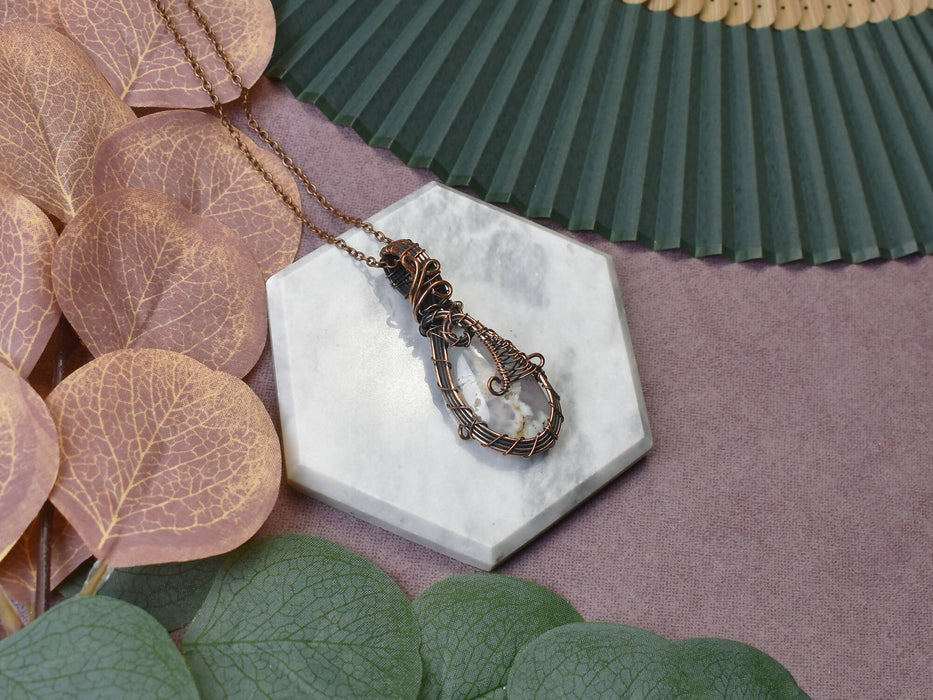 Wire Wrapped Copper Pendant With Dendrite Opal