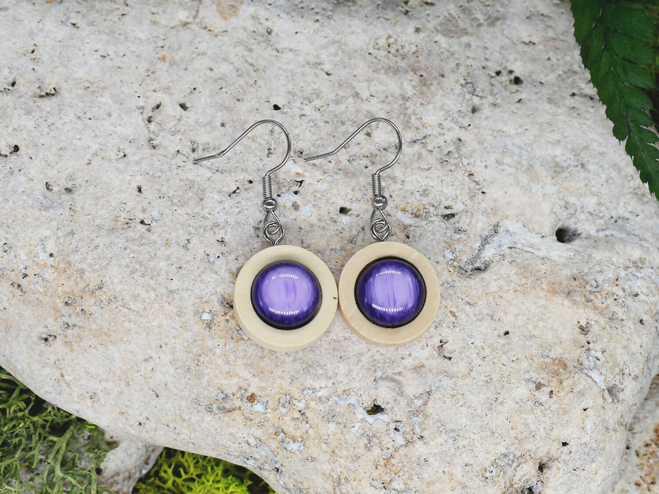 Wood Dangle Earrings With Resin Druzy #33