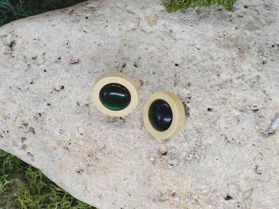 Wood Stud Earrings With Resin Druzy #45