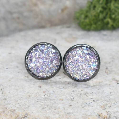 Black Stud Earrings With Resin Cabochon #75