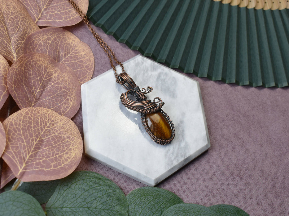 Wire Wrapped Copper Pendant With Tiger's Eye