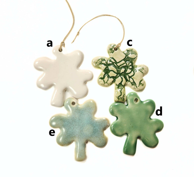 Shamrock St. Patrick's Day Ornament - Pottery Shamrock Ornament