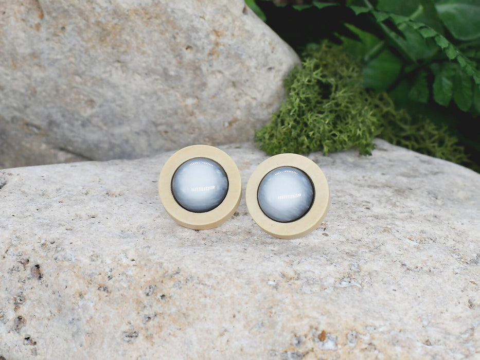 Wood Stud Earrings With Resin Cabochon #47