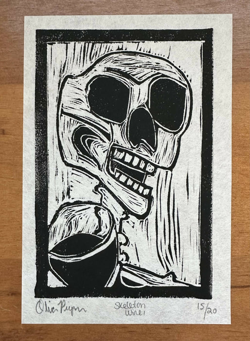 "Skeleton Wine" - block print