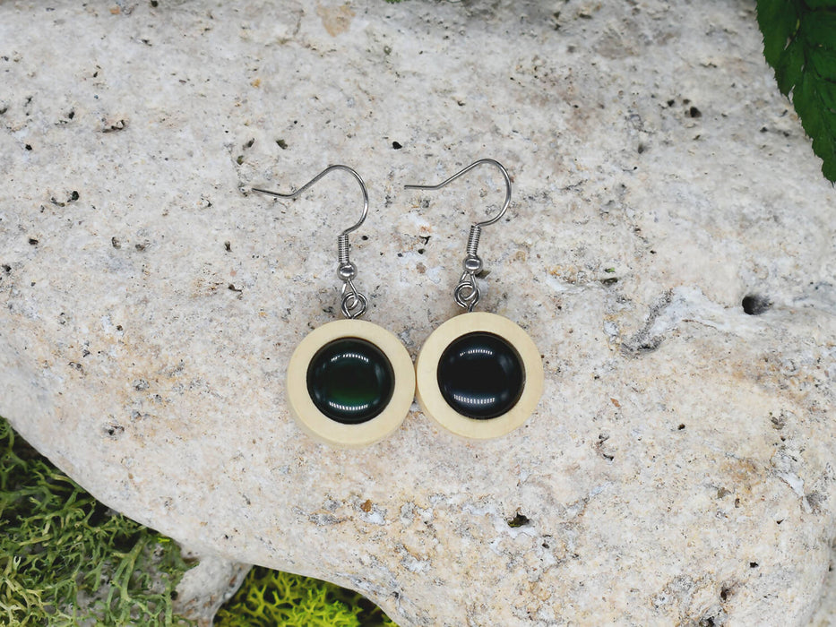 Wood Dangle Earrings With Resin Druzy #31
