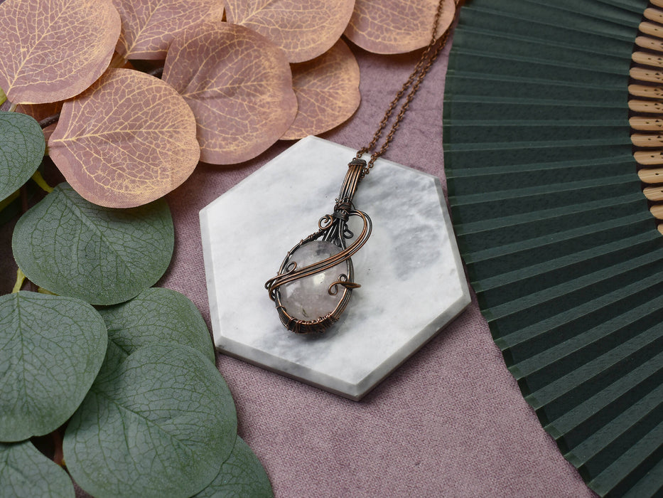 Wire Wrapped Copper Pendant With Rose Quartz