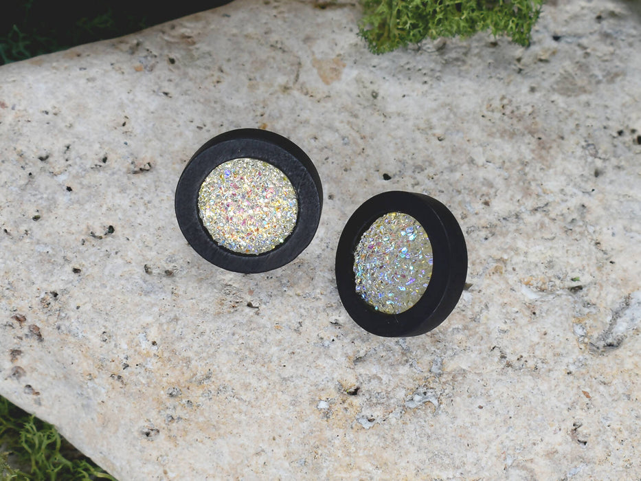 Wood Earrings With Resin Druzy #18