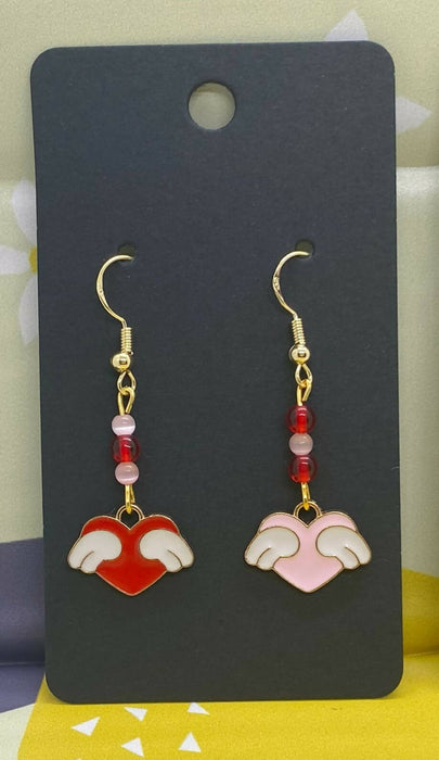 Heart Earrings - Enamel and Glass