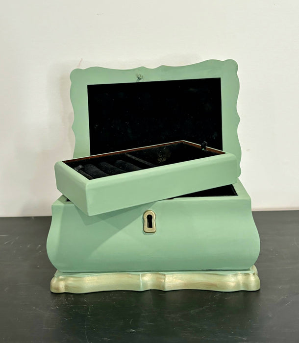 Light Green and Gold Painted Vintage Bombay Brand Jewelry Box