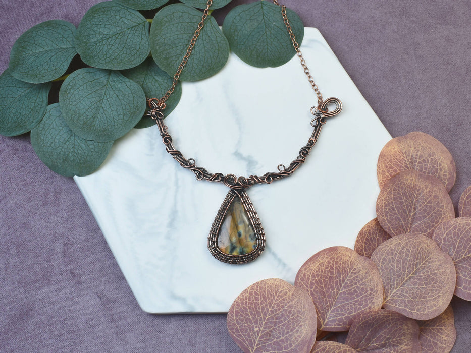 Wire Wrapped Copper Necklace with Labradorite