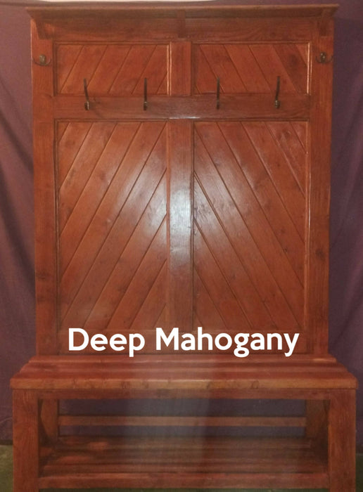 Wood Farmhouse, Hall Tree, Entryway, Bench, monk, mudroom, Shoe storage, coats
