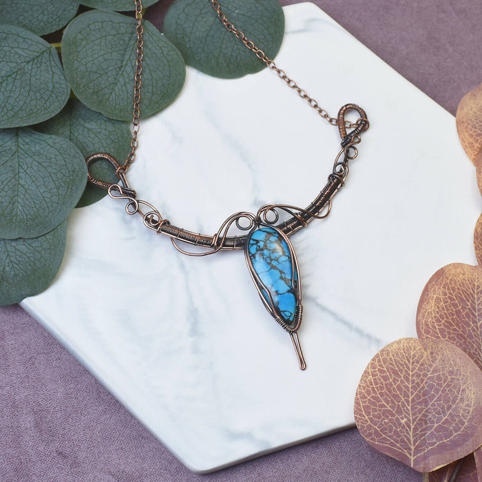 Wire Wrapped Copper Necklace with Turquoise