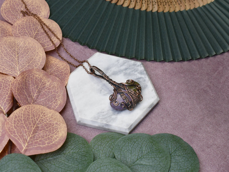 Wire Wrapped Copper Pendant with Purpurite