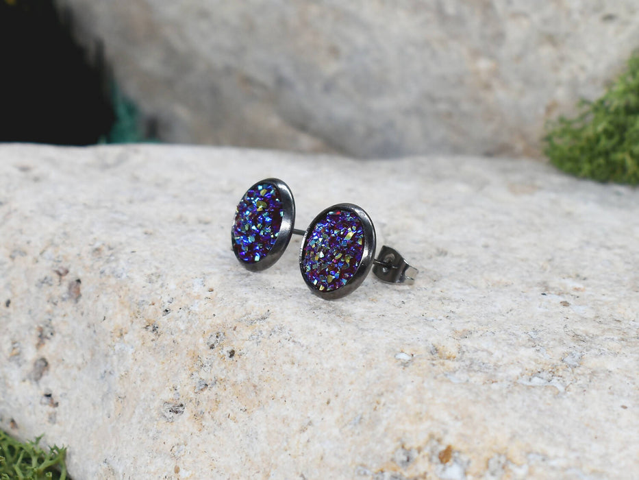 Black Stud Earrings With Resin Cabochon #65