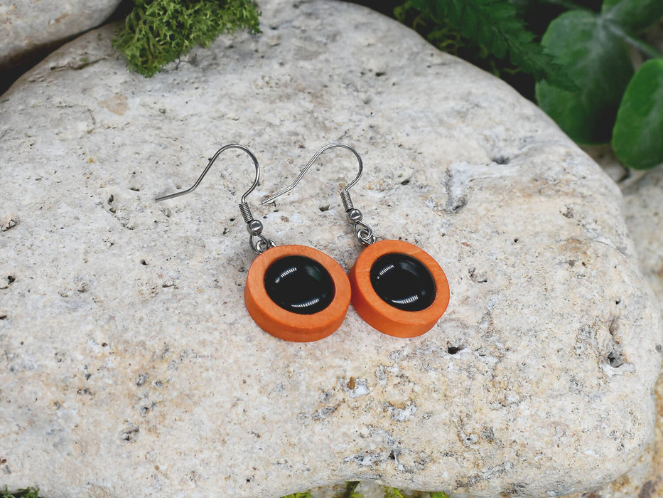 Wood Dangle Earrings With Resin Druzy #30