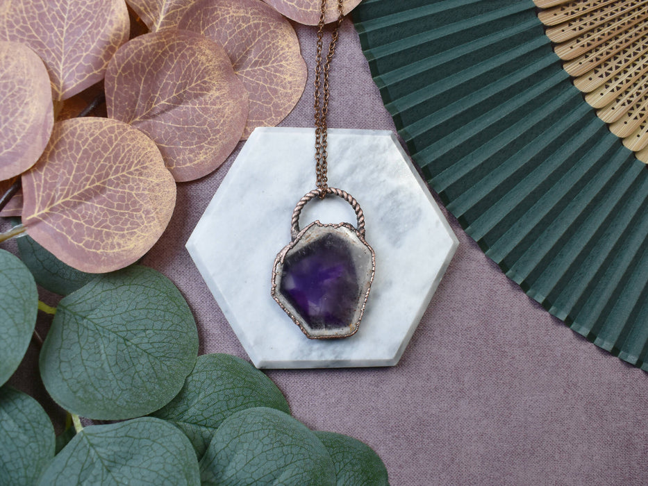 Copper Pendant With Amethyst Slice