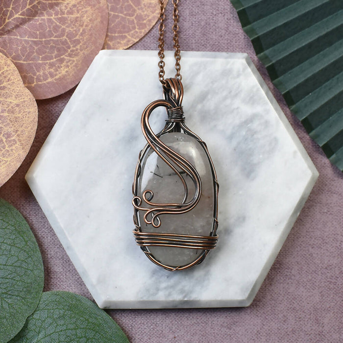 Wire Wrapped Copper Pendant With Rutiled Quartz