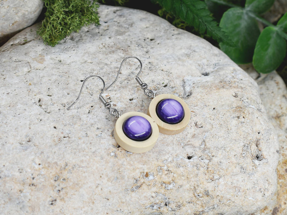 Wood Dangle Earrings With Resin Druzy #33