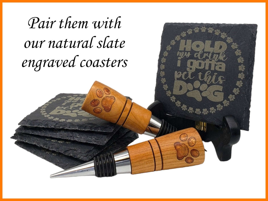 'Hold My Drink...' Cherry Bottle Stopper & Engraved Coaster Set