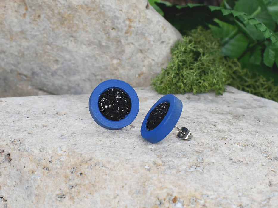 Wood Stud Earrings With Resin Druzy #51