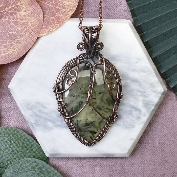 Wire Wrapped Copper Pendant With Prehnite
