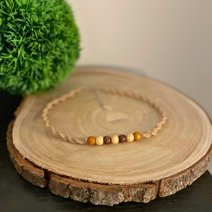 Macrame Half Knot Spiral with Wooden Beads Cord Necklace