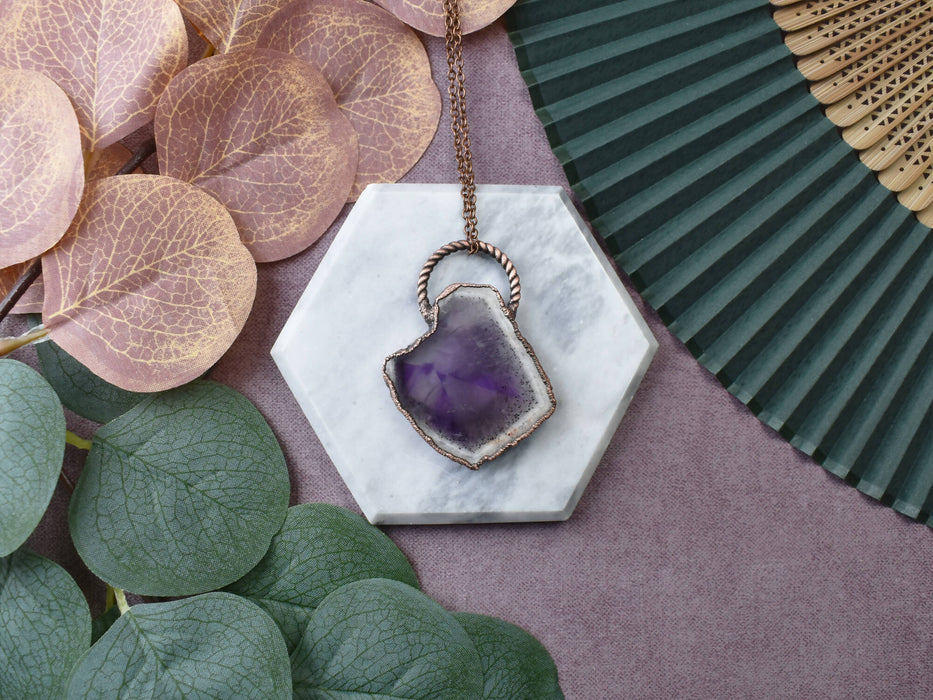 Copper Pendant With Amethyst Slice