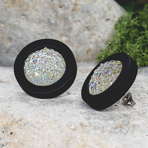 Wood Earrings With Resin Druzy #18