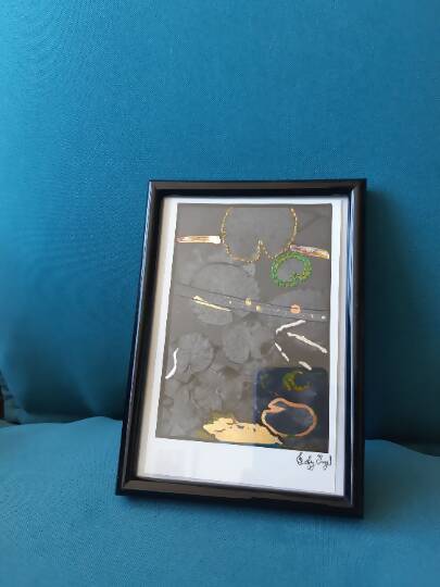 Nénuphars brodés avec dorures sur photographie argentique - Embroidered water lilies with gilding on silver photograph