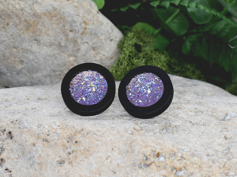 Wood Stud Earrings With Resin Druzy #23