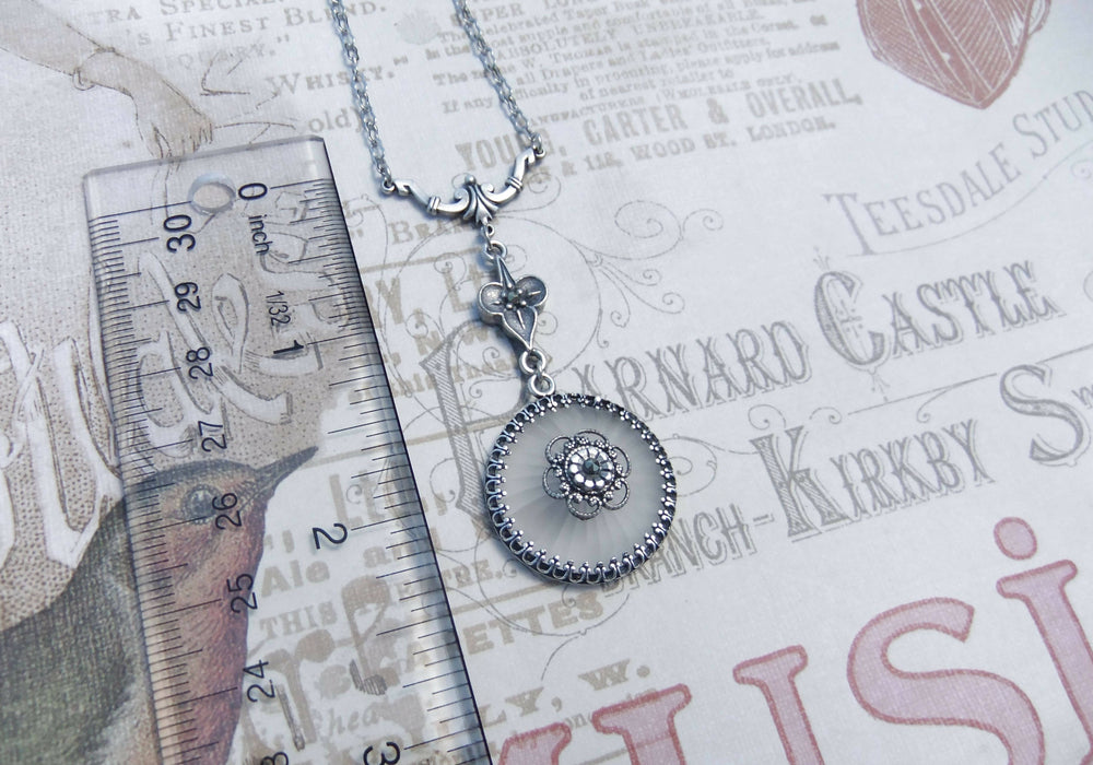Round Camphor Glass and Marcasite Art Deco Necklace