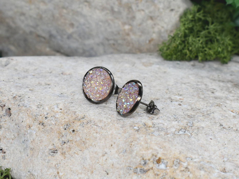 Black Stud Earrings With Resin Druzy #81