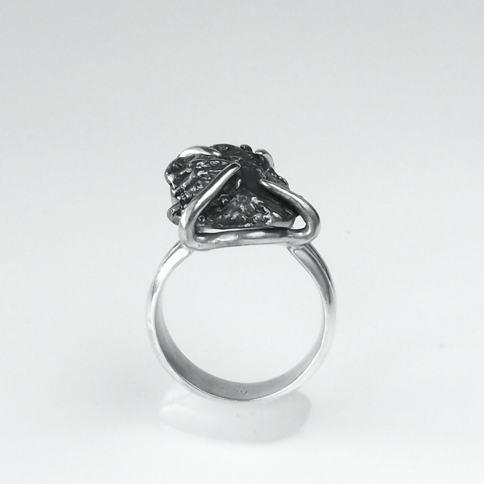 Size 7.75 Sterling Silver Ring with 16mm x 17mm Meteorite Fragment in Prong Setting