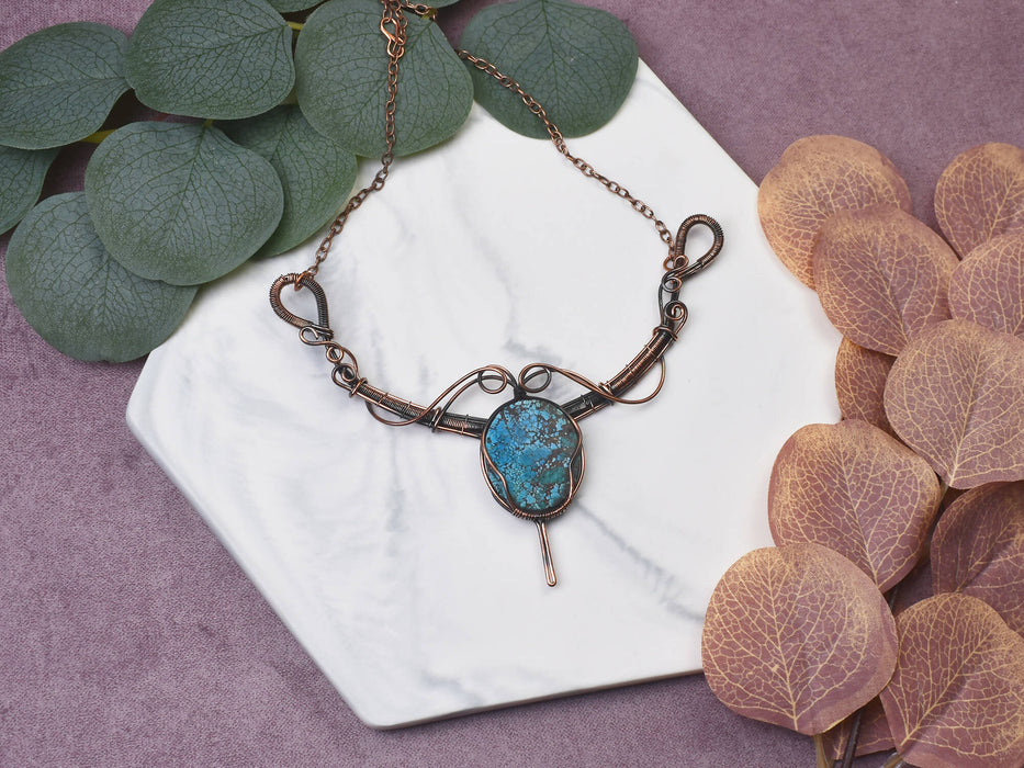 Wire Wrapped Copper Necklace with Turquoise