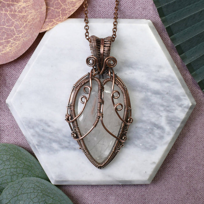 Wire Wrapped Copper Pendant with Black Rutiled Quartz