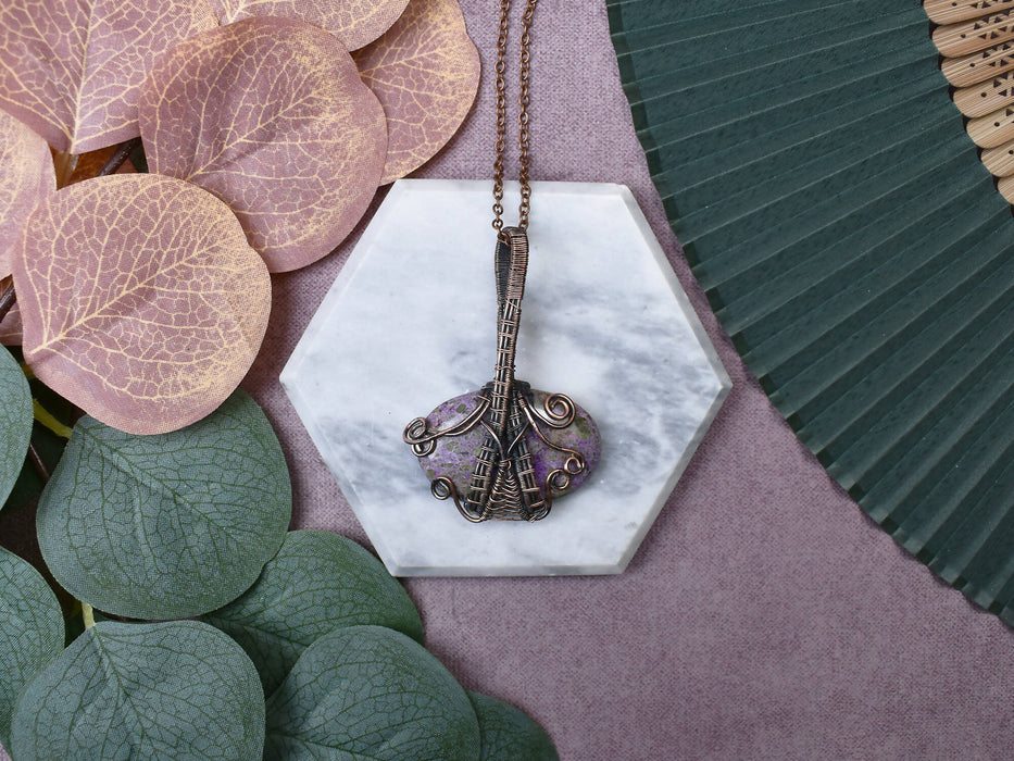 Wire Wrapped Copper Pendant With Purpurite