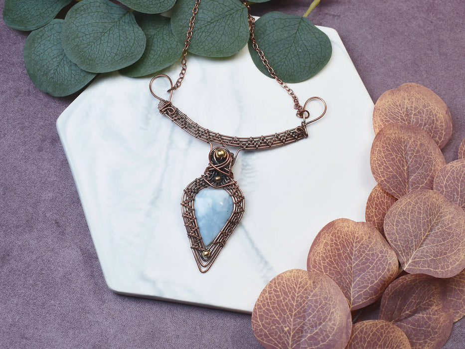 Wire Wrapped Copper Necklace with Owyhee Opal