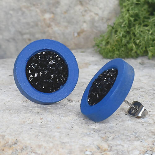 Wood Stud Earrings With Resin Druzy #51