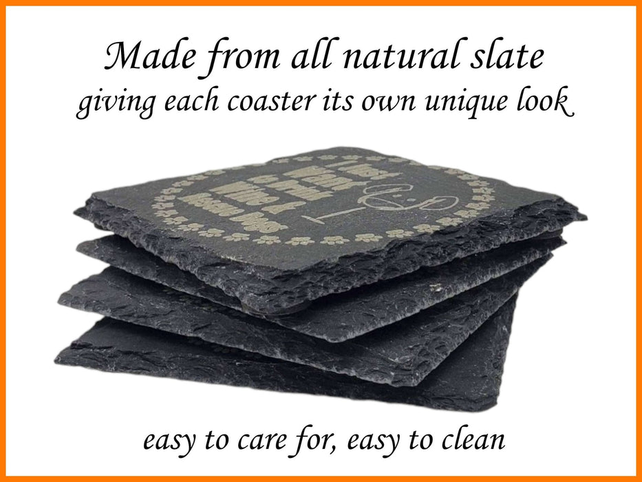 'Drink Wine, Rescue Dogs' Engraved Slate Coaster Sets