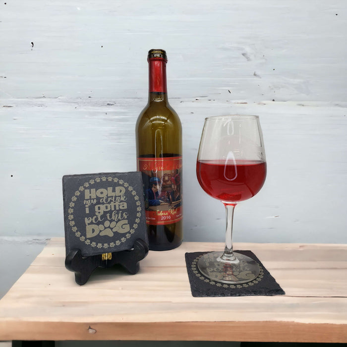 ‘Hold My Drink, Pet This Dog’ Engraved Slate Coaster Sets