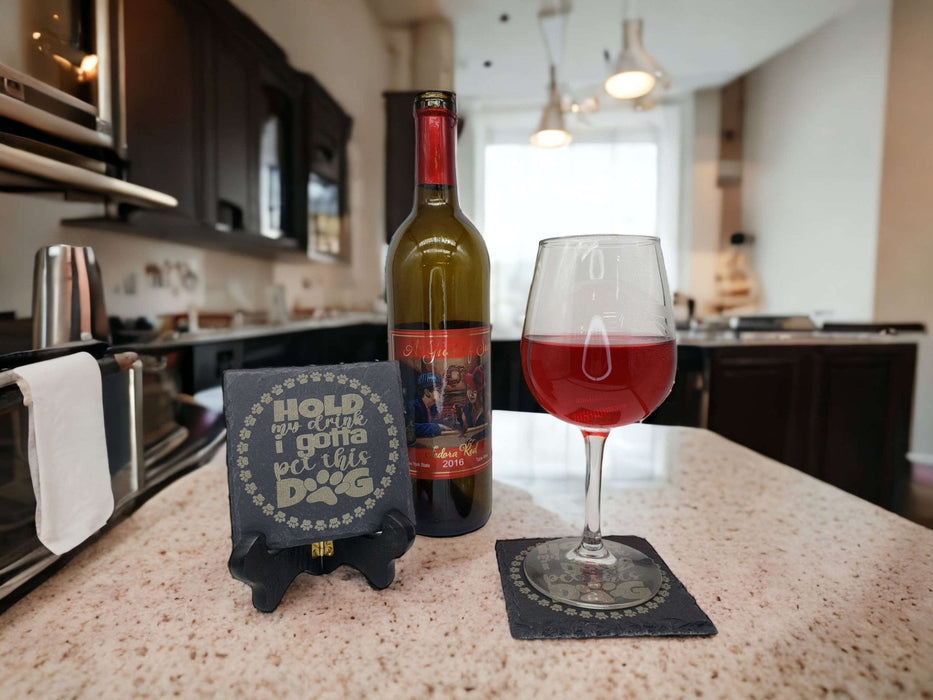‘Hold My Drink, Pet This Dog’ Engraved Slate Coaster Sets