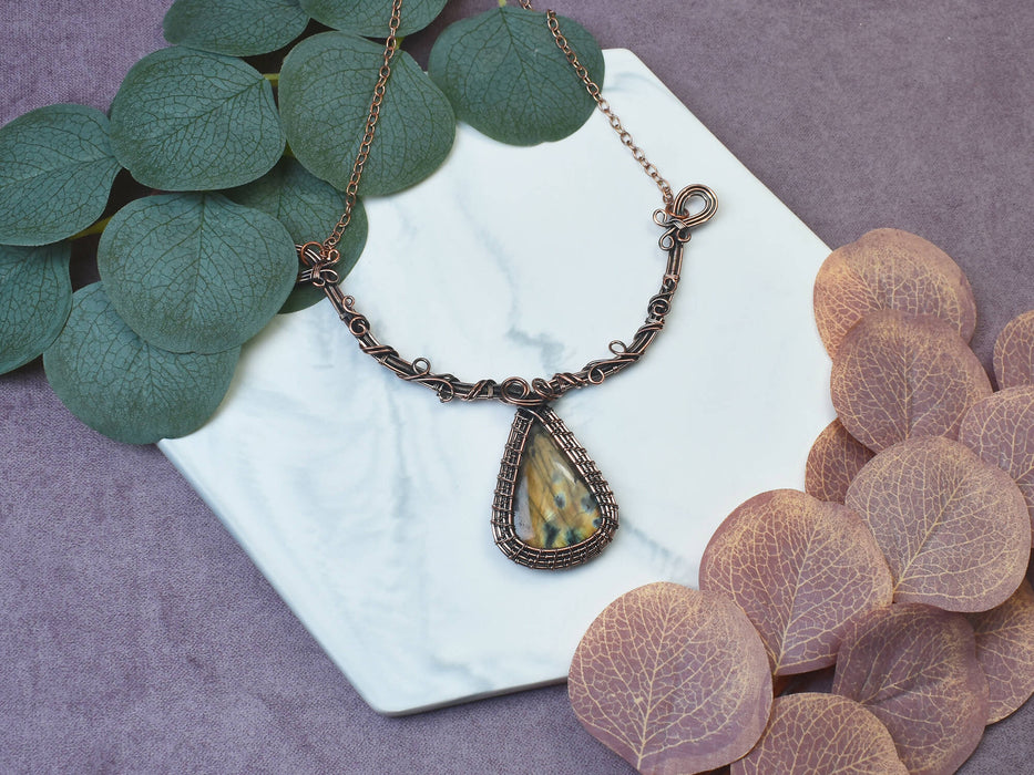 Wire Wrapped Copper Necklace with Labradorite