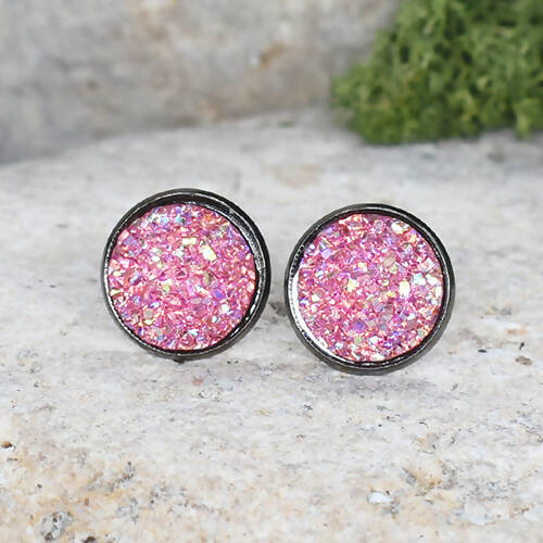 Black Stud Earrings With Resin Druzy #82
